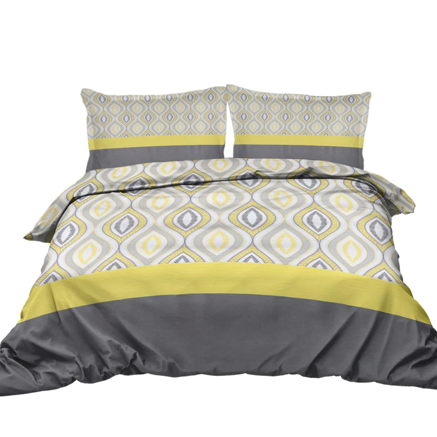 Cozy Gray-yellow Shape Design Bedding Set with Decorative 3 Pieces Duvet Cover and 2 Pillow Shams for Family Bed Bed sheet Stich