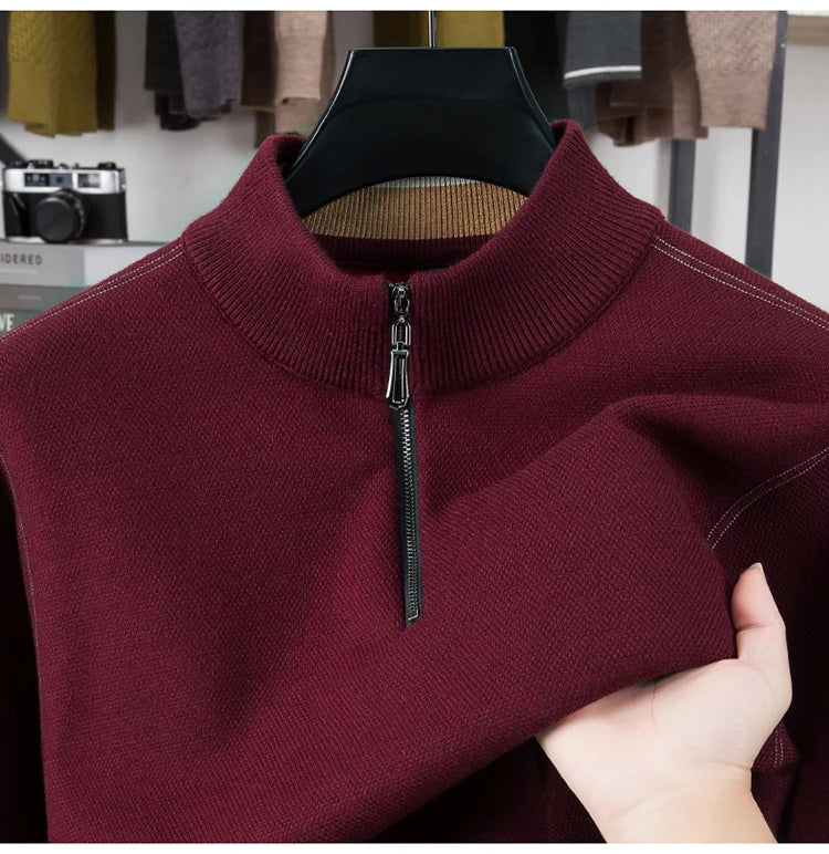 High Quality Velvet Thickening Sweater Bottoming Shirt, Men's Half Zip Pullover, Casual Loose New Warm T-shirt, Knitwear