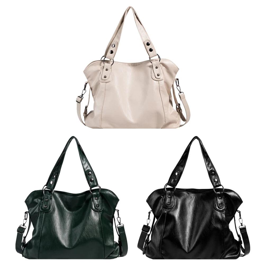 Women Shoulder Crossbody Bag Casual Retro PU Leather Hobos Crossbody Bag Solid Color Soft Female Travel Shopper Mommy Tote Bag