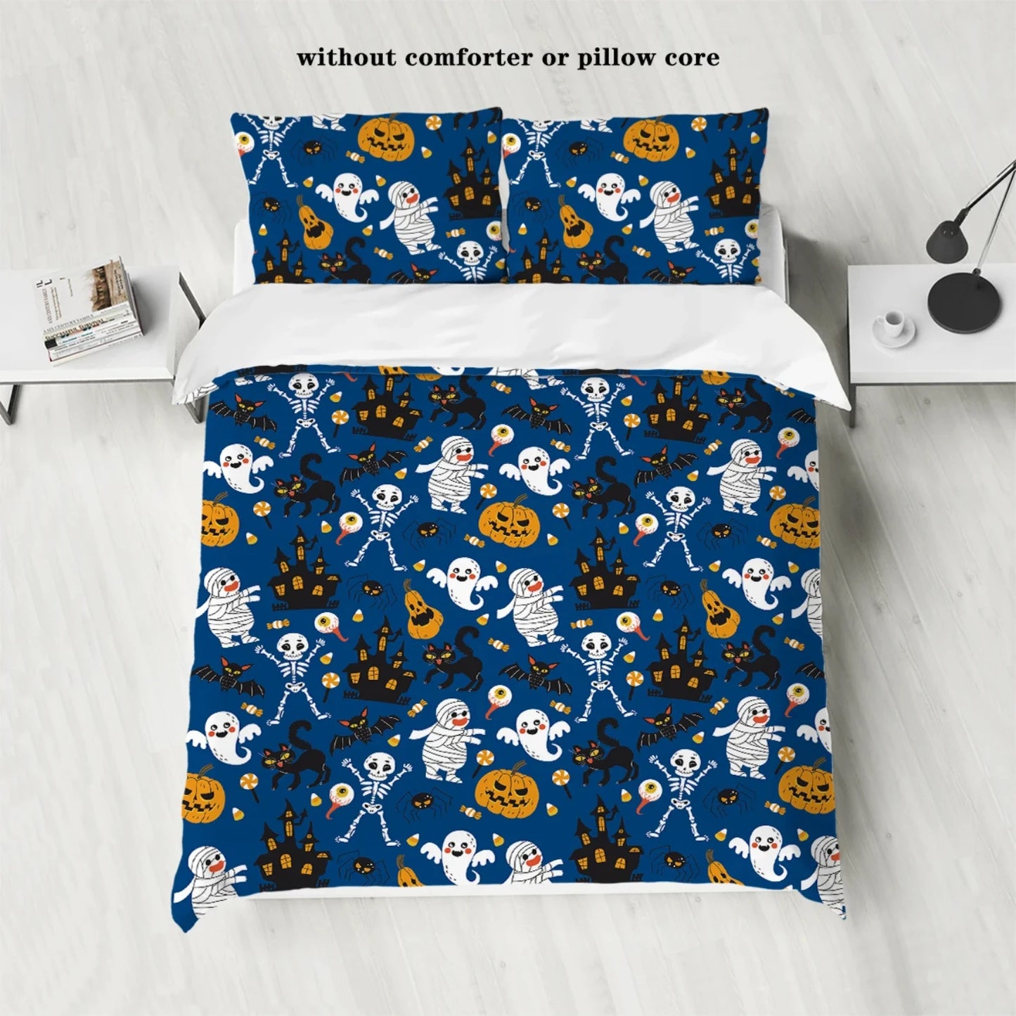 Cozy 3pcs Cartoon Halloween Bedding Set for Bedrooms, Guest Rooms, and Hotels - Includes Soft Down Duvet Cover and Two Pillowcas