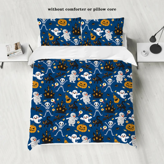 Cozy 3pcs Cartoon Halloween Bedding Set for Bedrooms, Guest Rooms, and Hotels - Includes Soft Down Duvet Cover and Two Pillowcas