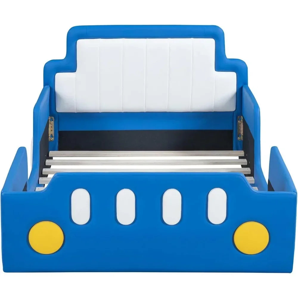PU Leather Car Bed Frame for Boys Twin Size,Kids Bed Frame with Headboard,Fits Standard Twin Mattress(No Mattress)