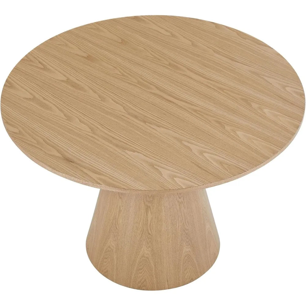 Round Dining Table for 4 to 6, 45.27" Modern Wood Kitchen Table Mid Century Circular Tabletop Conical Base Restaurant Furniture