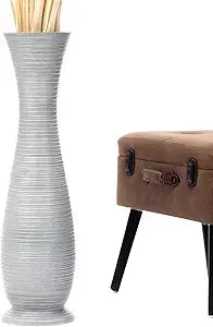 Large Wooden Floor Vase for Home Decor - 34 Tall Farmhouse Style, Ideal for Displaying Fake Plants and Pampas Grass