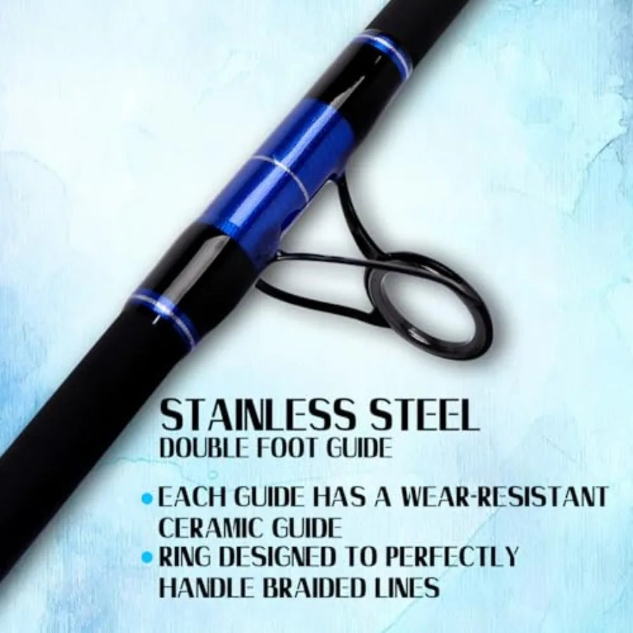 Surf Fishing Rod Carbon Surf Spinning Rod Portable Travel Saltwater Beach Blue Surf Rod with SuperPolymer Handle 8'6 10