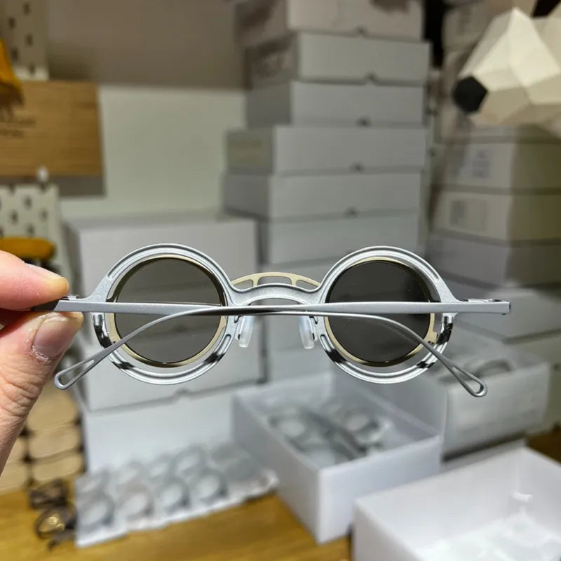 French Designer Brand Retro Round sunglasses Handmade Titanium Eyeglass Frames Men Women Eyewear With Clip Myopia Glasses Frame