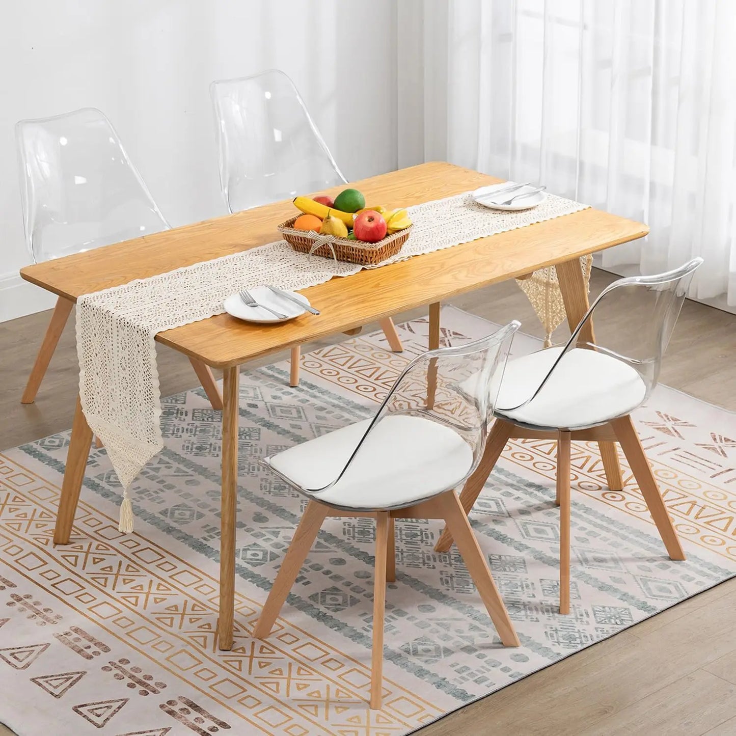 Clear Dining Chairs Set of 4, Modern Acrylic Accent Chair Kitchen Dinner Chairs with PU Leather Cushions Seat and Wood Legs, Sid