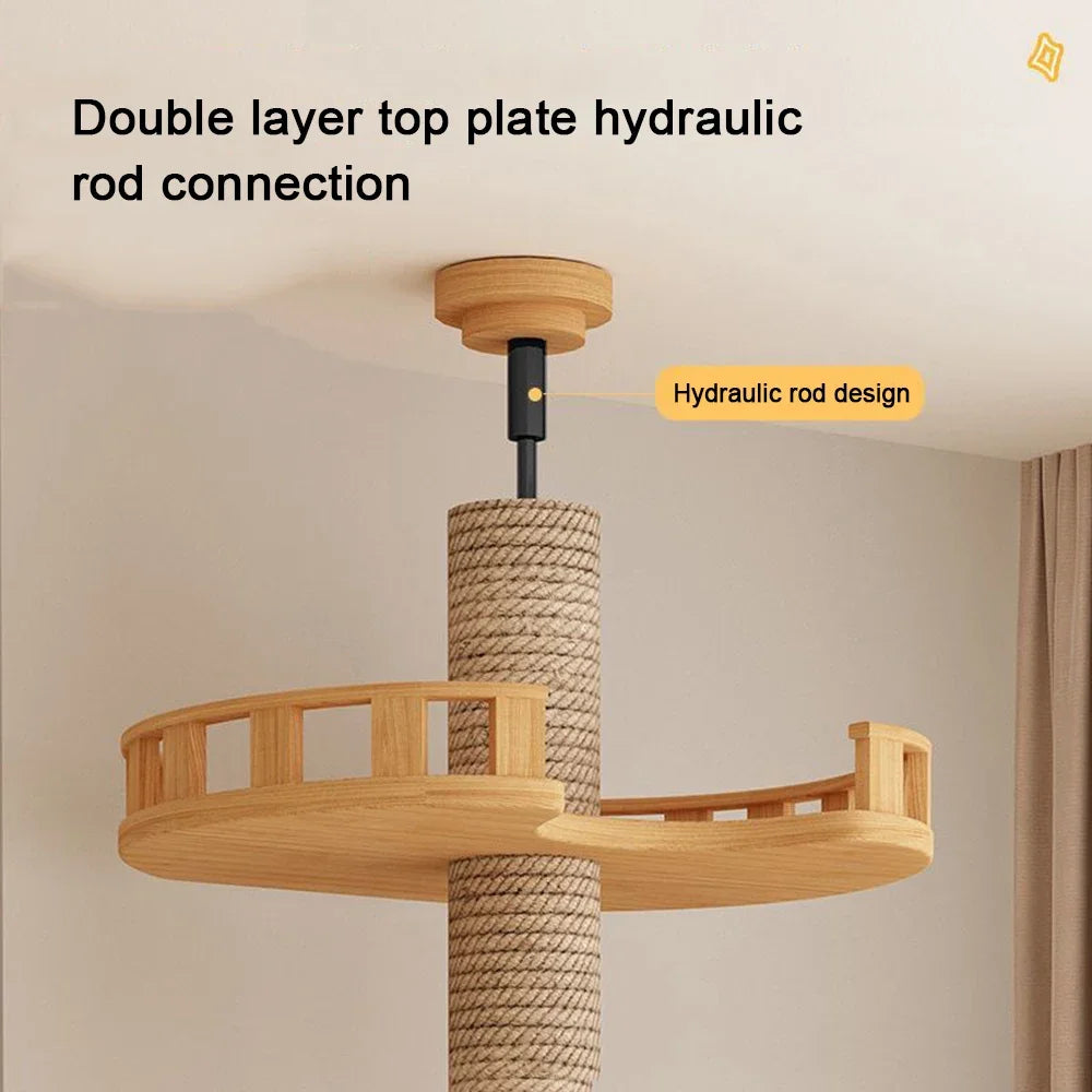 Cat Tree House Tower Adjustable Pet Condo Flannel Hammock Bed Cat Tree Floor To Ceiling Wooden House Multifunction Tower Soft