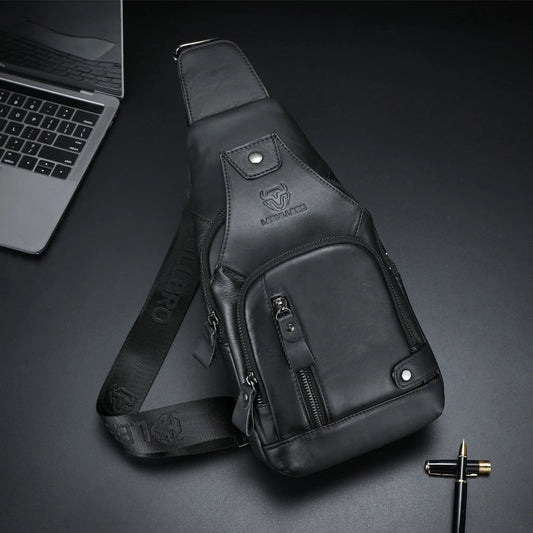 LEBULLBRO Sling Bag for Men Genuine Leather Chest Bag Crossbody Backpack Travel Hiking Outdoor Sports
