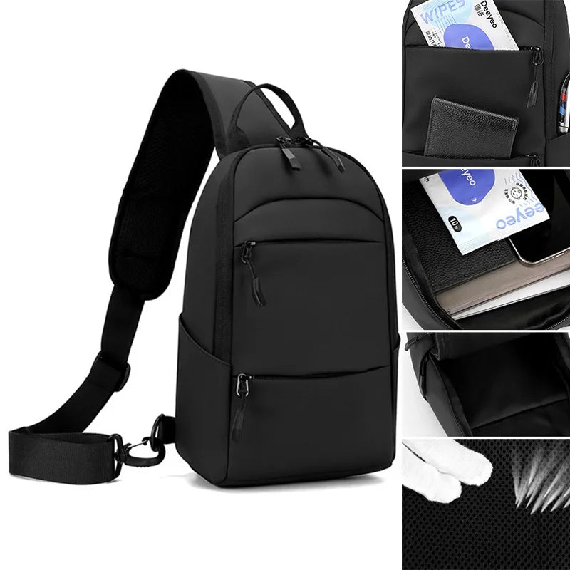 Men's Waterproof  Multifunction Nylon Crossbody Shoulder Bag Messenger Chest Short Trip Travel Pack for Male