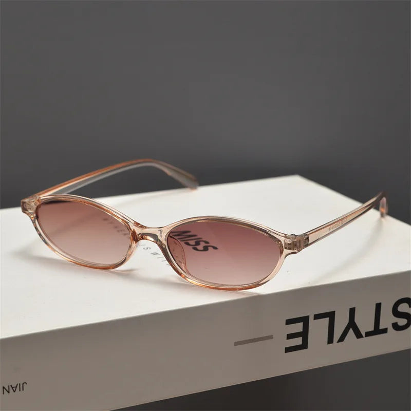 New Retro Oval Cat Eye Sunglasses for Women Y2k Trendy Small Narrow Sunnies 90s Designer Sun Glasses 20