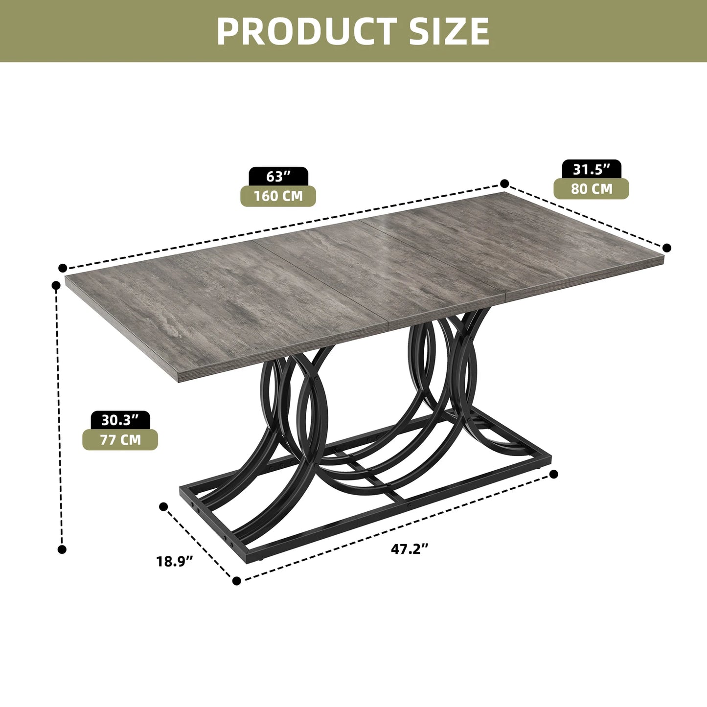 63" Dining Table Faux Marble Gray for 6 Seats Home Kitchen Dinnete Metal Legs