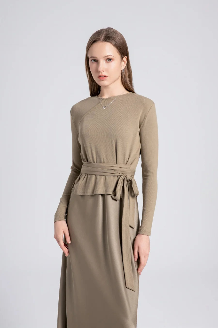 AS 2024 woman clothes thicken ribbing closed-fit wrap tops + Satin Adjustable straps dress (ship out in 1 day)