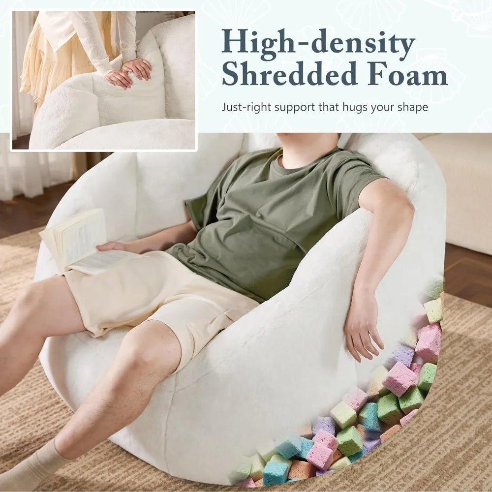 Giant Bean Bag Chair for Adults - Comfy Plush Round Shell Soft Accent Chair, Oversized Cozy Lounge Floor Sofa Reading Chair, Min
