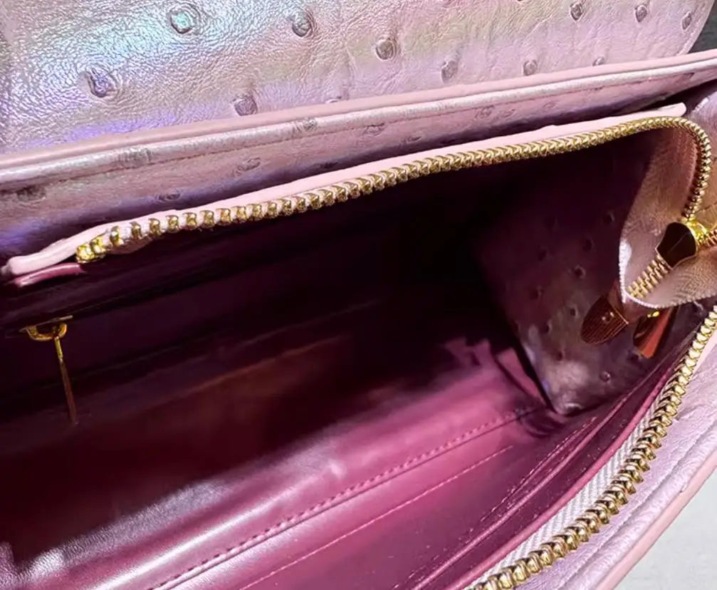 Diamonds Ostrich Pattern Leather Women's Handbags 2025 Spring/Summer New Tote Bag Single Shoulder Crossbody Bags