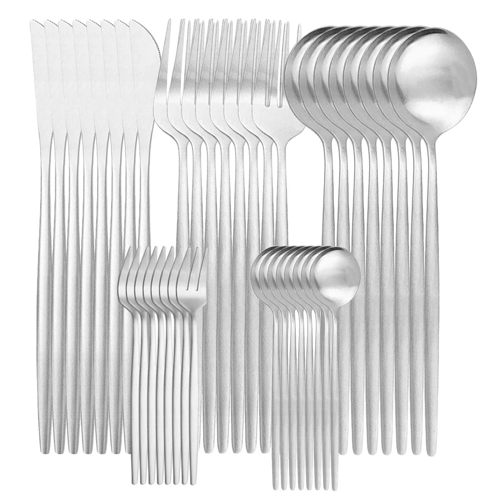 40Pcs Dinnerware Set Matte Black Cutlery Set Stainless Steel Flatware Cake Fruit Fork Kitchen Knife Fork Spoon Tableware Set