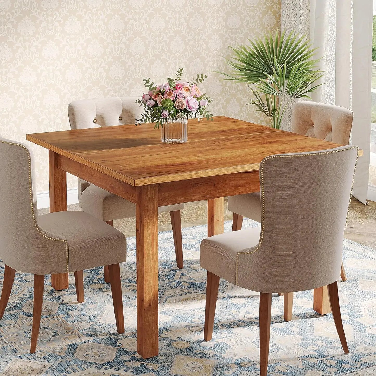 Wood Dining Table Modern Kitchen Table for Dining Room Living Room,2-4 People Dining Room Table Square Dinner Tables(Only Table)