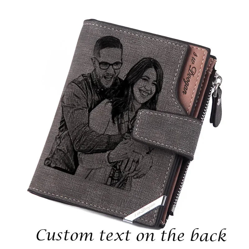 Custom Picture Personalized Photo Wallets Men Short Wallet with Zipper Coin Pocket Father's Mother's Day Gift for Men Him Her