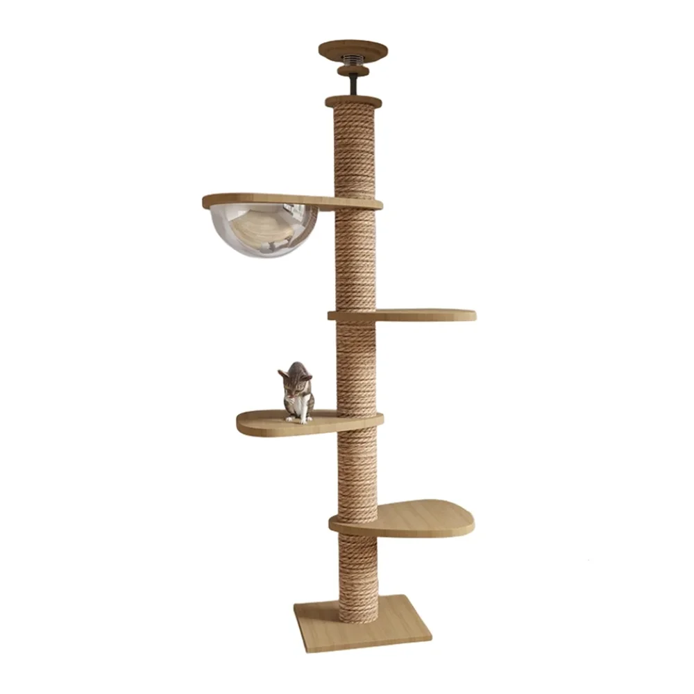 Adjustable Cat Tree House Cat Tower Floor to Ceiling Cats Multi-Level Condo With Scratching Post Hammock Pet Cat Pet Products