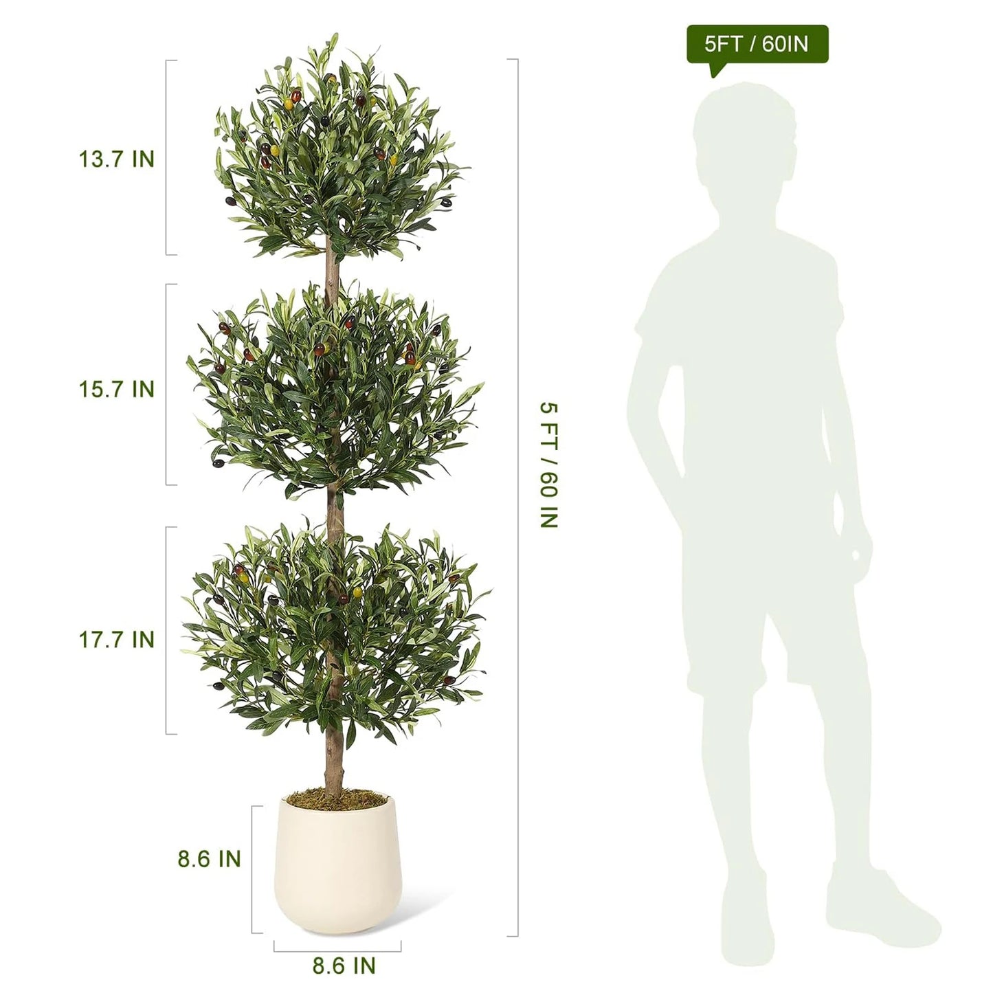 Artificial Olive Tree 5FT Tall Olive Trees Artificial Indoor, Fake Olive Tree with Planter Faux Olive Tree for Home Office Decor