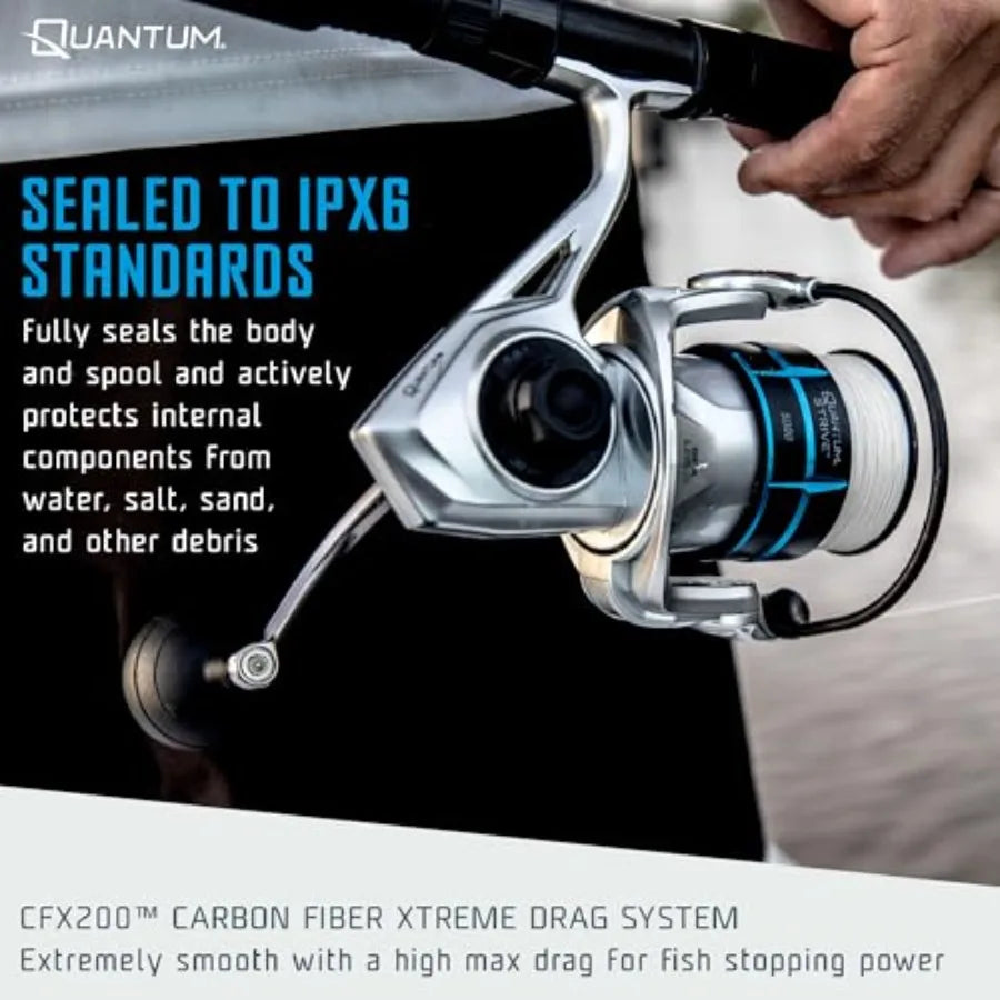 Strive Spinning Reel and Fishing Rod Combo Graphite Composite Blank 4+1 Bearings Silver Blue