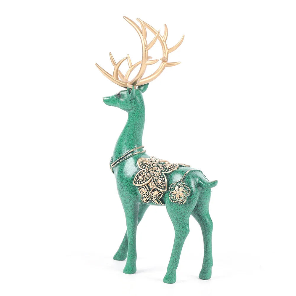 Home Tabletop Lucky Deer Statue Figurine Reindeer Decoration Sculpture Green