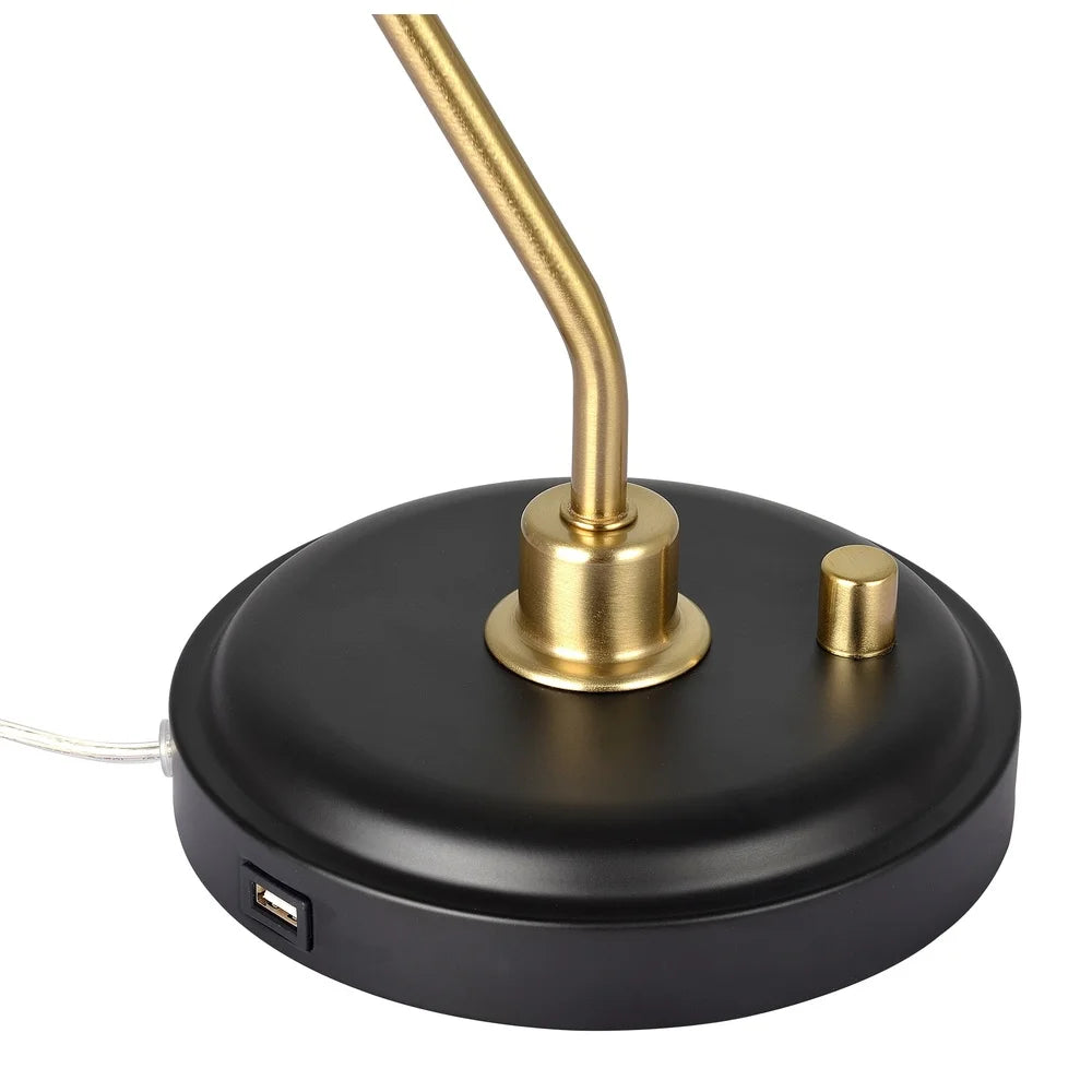 Modern 18 Inch Black Gold Desk Lamp Adjustable Head USB Charging Port Ideal Bedroom Living Room Home Office