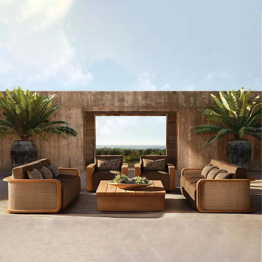 Teak Garden Set Outdoor Furniture Villa Wooden Teak Sofa Set Private Garden Sofa Hotel Outdoor Patio Teak Sofa