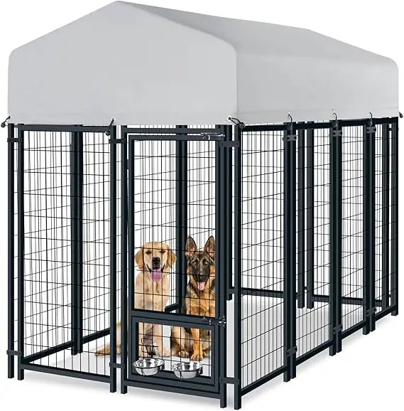 Durable Outdoor Steel Dog Kennel with Waterproof Roof and Secure Locking System