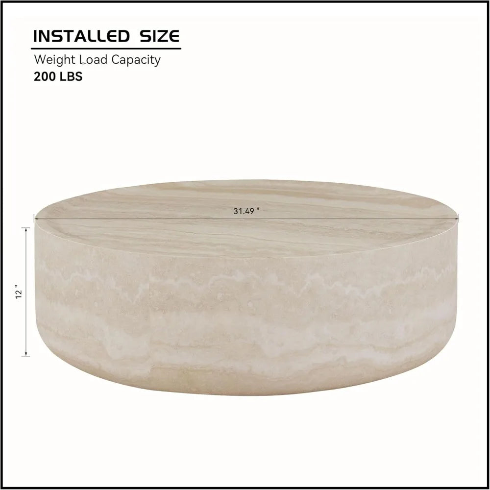 31.49" Round Coffee Table, Modern Marble Faux Pattern - Minimalist Accent Table for Living Room,Office