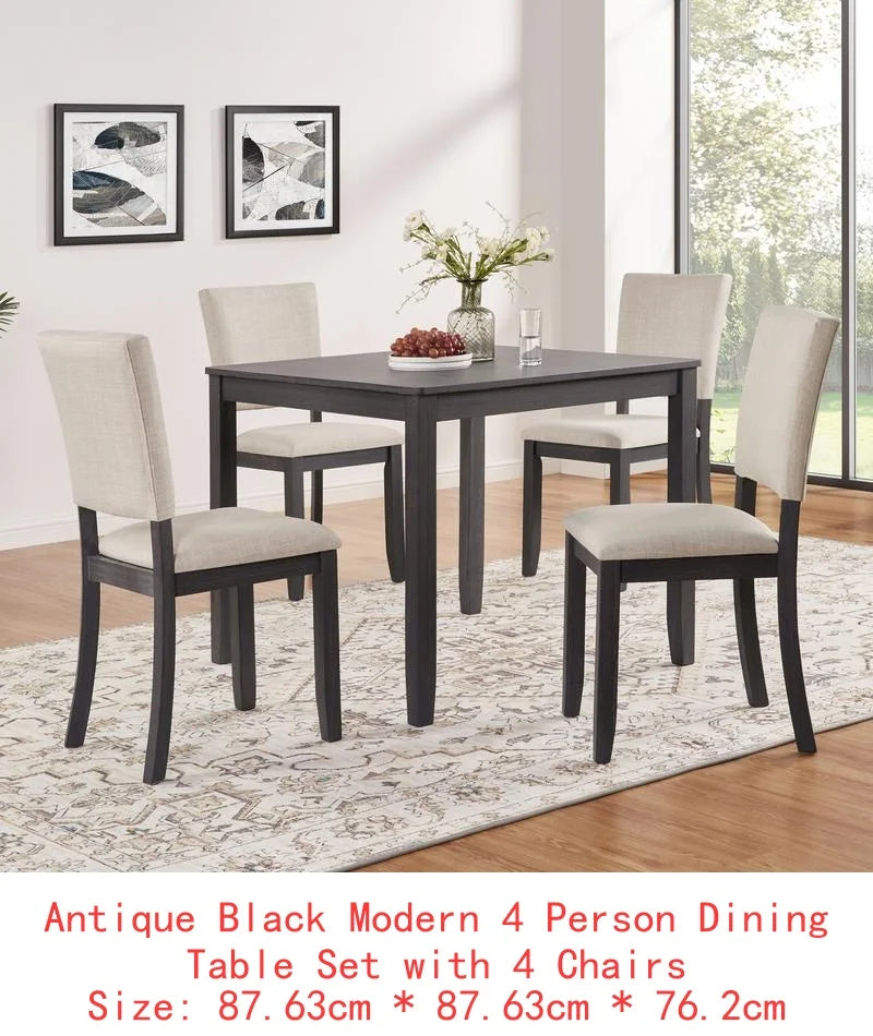 Modern 5-Piece Wooden Dining Table Set for 4, Includes 4 Chairs, Ideal for Living Room, Kitchen, and Dining Room, Antique Black