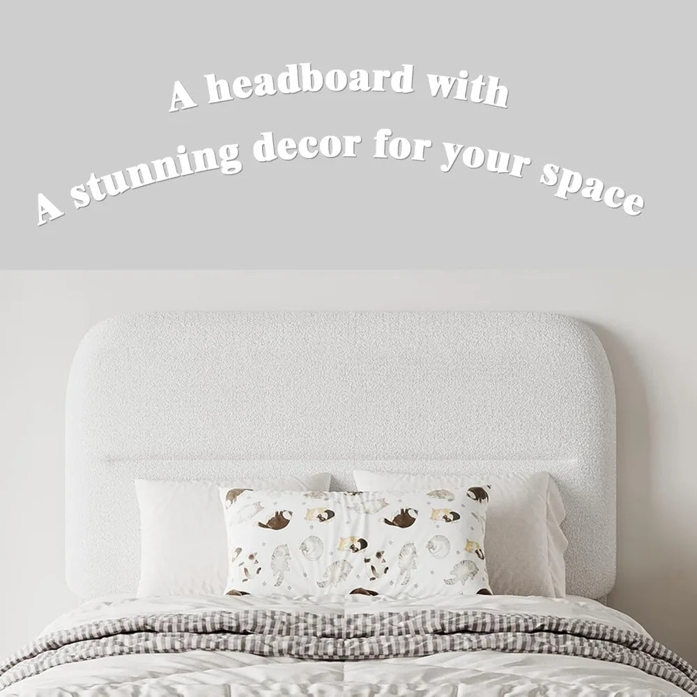 Twin Bed Frames with Headboard, Boucle Upholstered Platform Bed Twin Size for Kids, Rounded Corners & Thickened Footboard