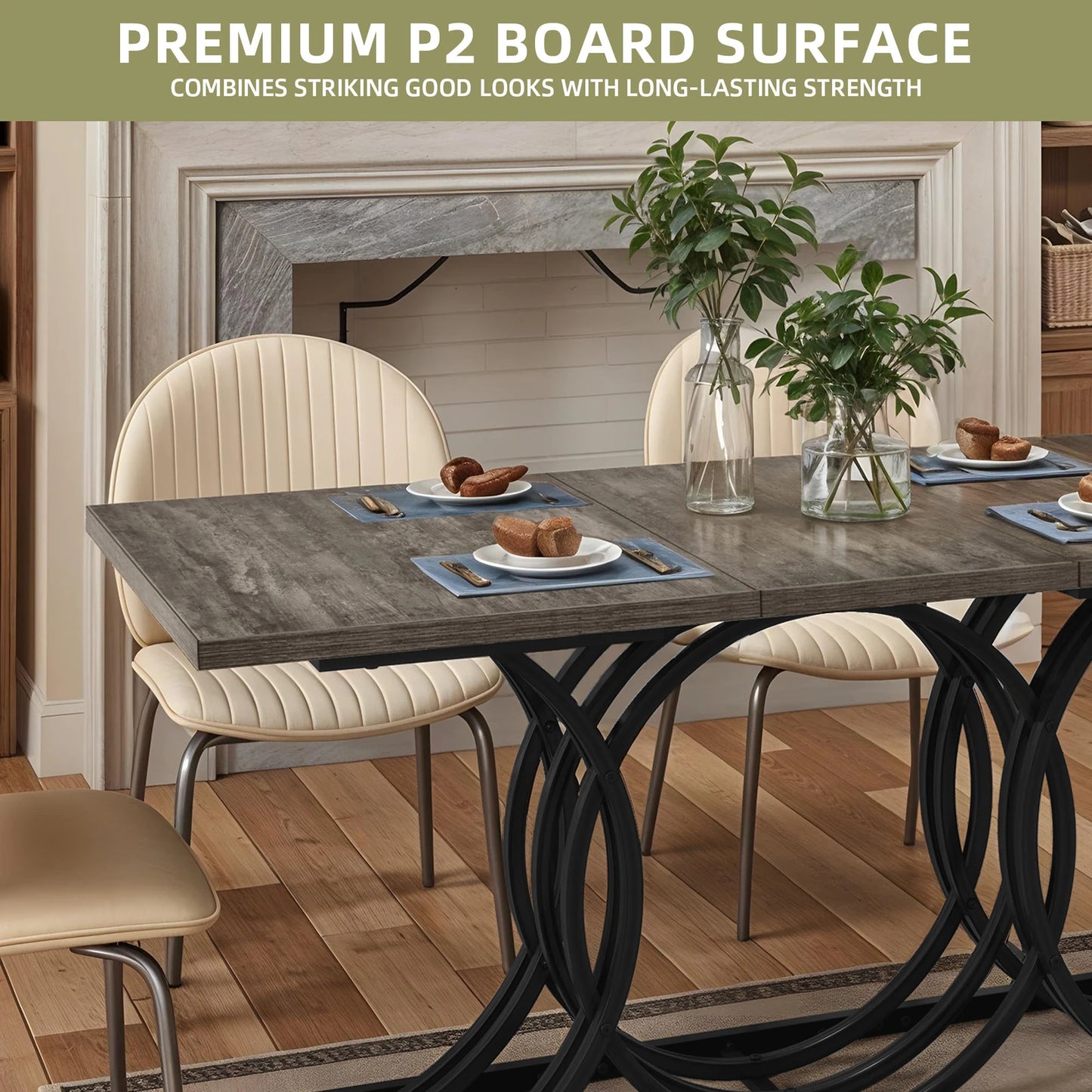 63" Dining Table Faux Marble Gray for 6 Seats Home Kitchen Dinnete Metal Legs