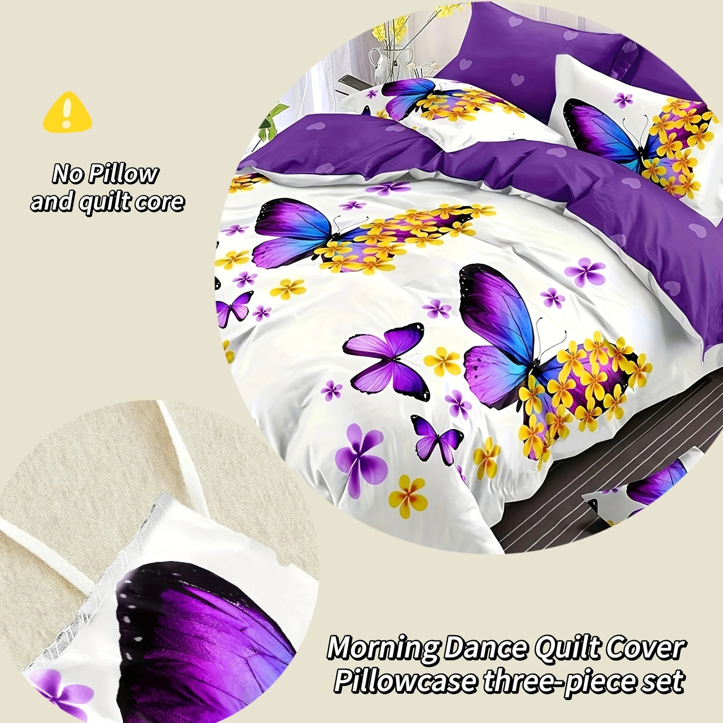 3pcs  Flower Duvet Cover Set - Soft and Comfortable Bedding for Bedroom and Guest Room - Includes 1 Duvet Cover and 2 Pillowcase