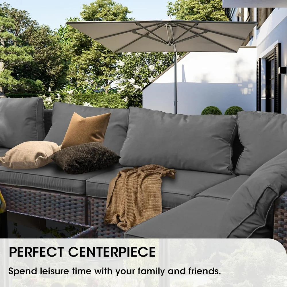 Patio Furniture Set 7 Piece Outdoor Wicker Sectional Sofa - All Weather High Backrest PE Rattan