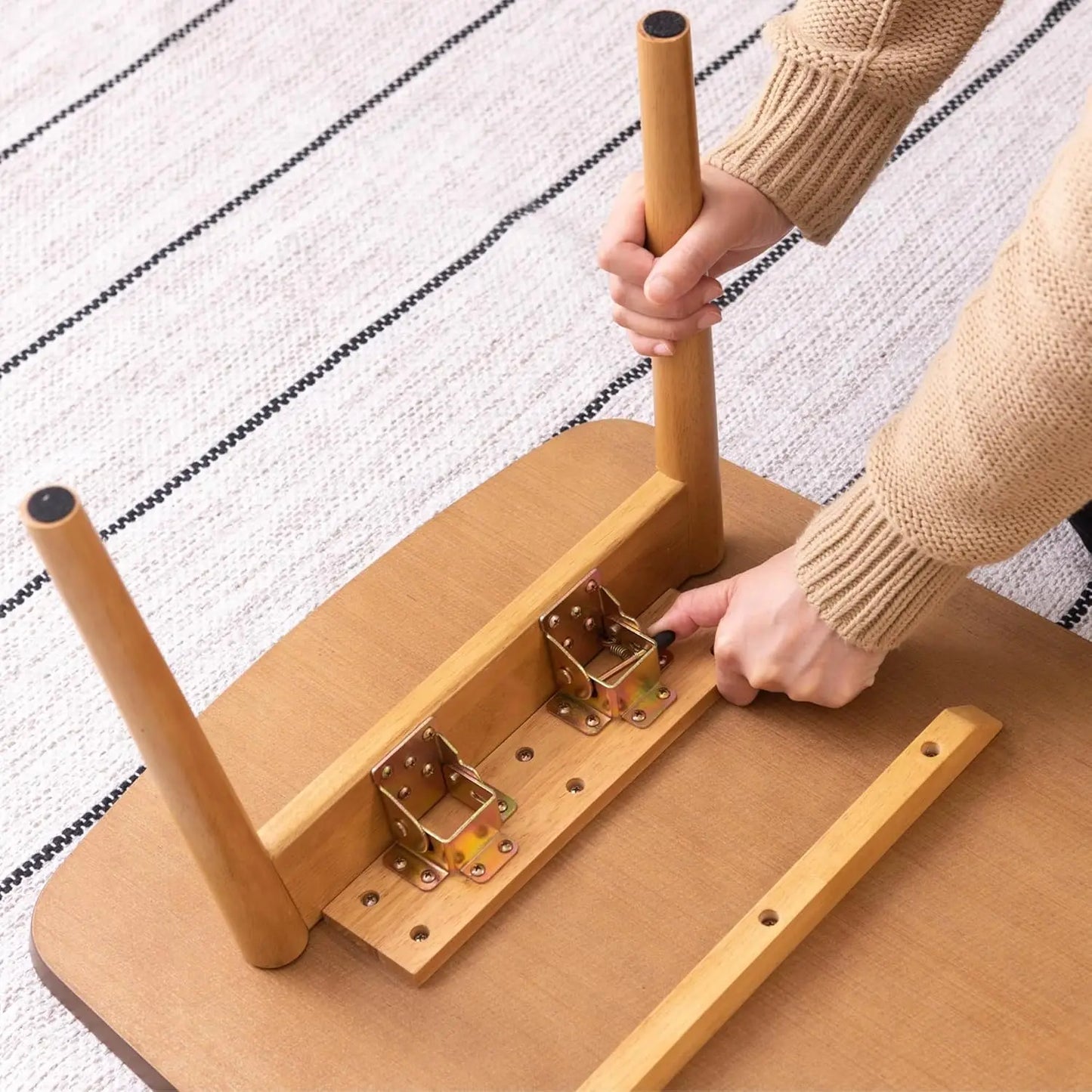 Folding Legs Table W41.3 x D20.5 x H14.0 Inches Natural Oak and Rubber Wood Material Home and Living Coffee Table Natural