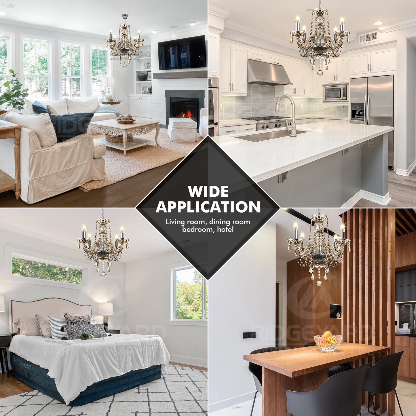 4 Arms Crystal Chandelier Pendant Light Transparent Cognac Gold LED Luxury Lamp Dining Living Room Decoration Lighting