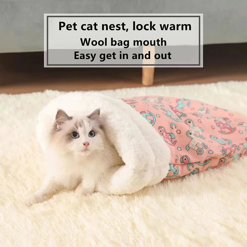 Winter Warm Pet Sleeping Bag Lamb Wool Warm Kitten Nest Drilling Hole Bedding Thickened Soft Comfortable Warm Nest Pet Cats