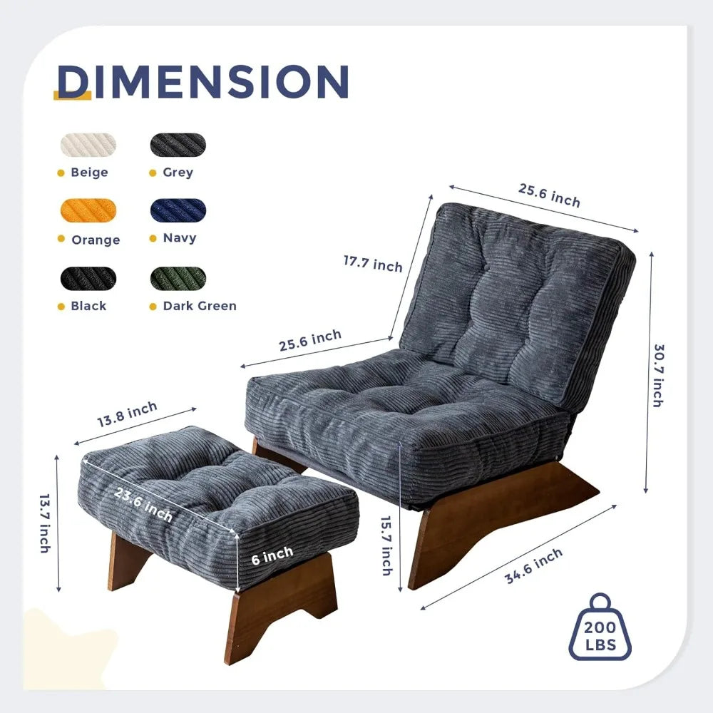 Accent Chair with Ottoman Adjustable Backrest, Tufted Living Room Chair Upholstered Lounge Chair with Footrest Set, Modern Chai