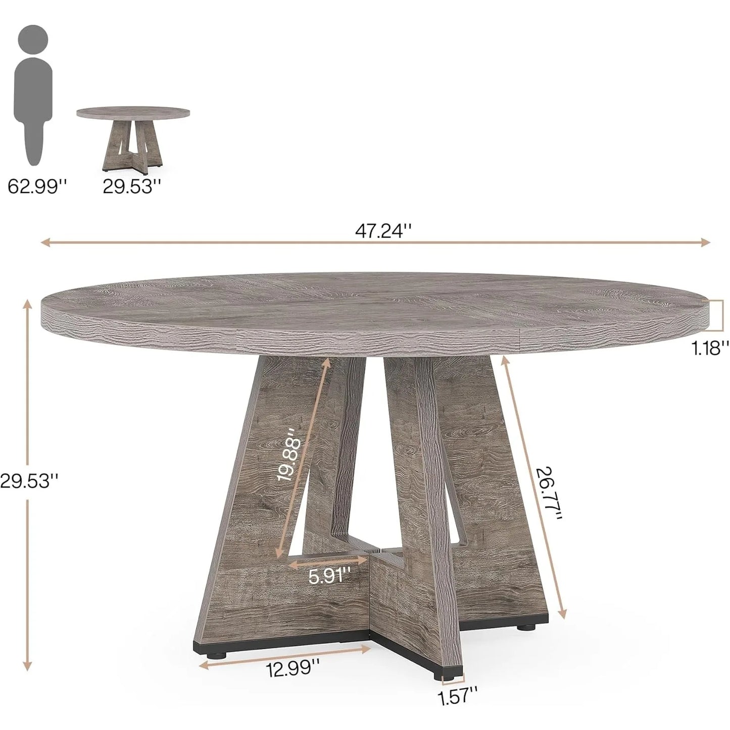 Farmhouse Dining Table, 47 Inch Round Dinner Table for 4, Rustic Round Dining Room Table for Home Dining Room Living Room