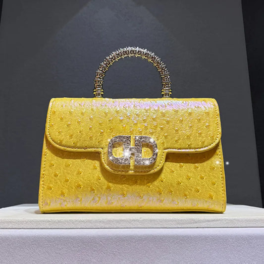 Diamonds Ostrich Pattern Leather Women's Handbags 2025 Spring/Summer New Tote Bag Single Shoulder Crossbody Bags