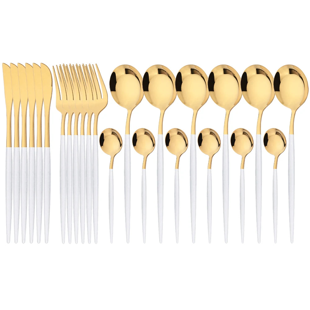 24Pcs Dinnerware Set Stainless Steel Tableware Knife Fork Tea Spoon Cutlery Set Multiple Colour Silverware Kitchen Flatware Set