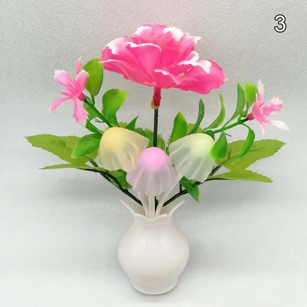 LED Mushroom Lamp LED Night Lamp Novel 7-color Night Lamp 220V EU Plug Sensing Dream High Grade Pomegranate Vase Flowers
