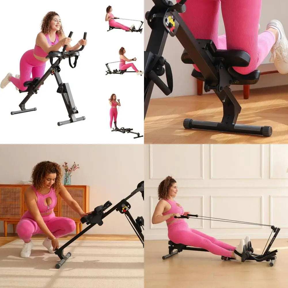 3-in-1 Adjustable Ab Machine for Stomach Exercise, Foldable Rowing Equipment with 3 Height Options for Home Gym, Ergonomic Desig