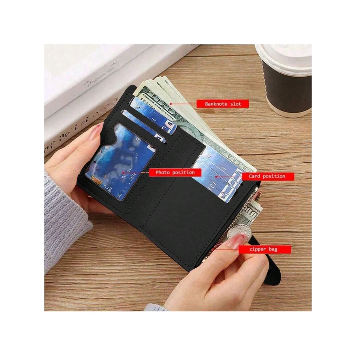 Women's Wallet With Large Capacity Snap Closure Coin Pocket, Foldable Multi-Functional Clutch Handbag With Multiple Zipper Card