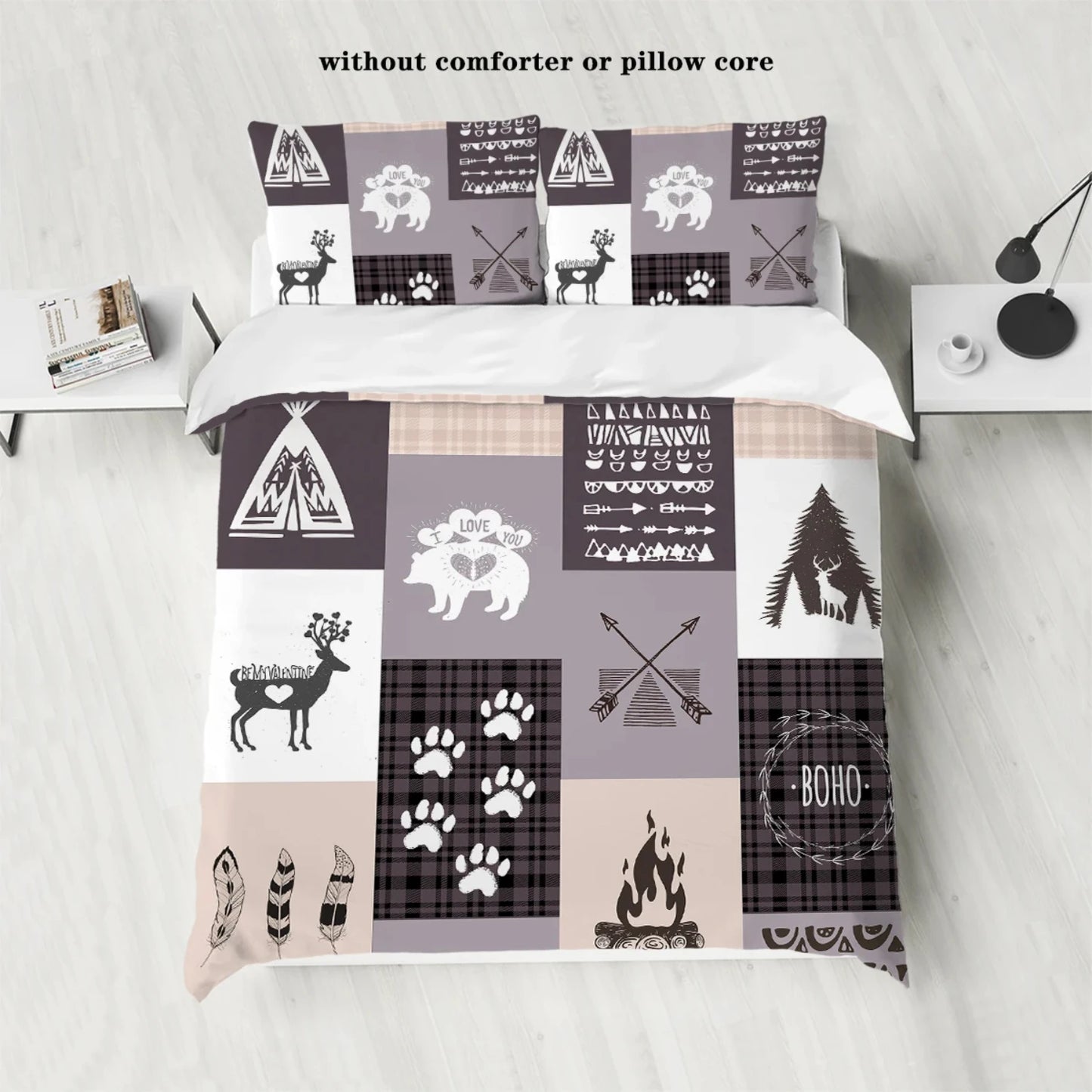 Luxurious 3pcs Forest Patterned Down Duvet Cover Bedding Set for Bedrooms, Guest Rooms, Hotels - Includes 1 Down Duvet Cover and