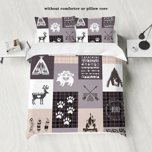 Luxurious 3pcs Forest Patterned Down Duvet Cover Bedding Set for Bedrooms, Guest Rooms, Hotels - Includes 1 Down Duvet Cover and