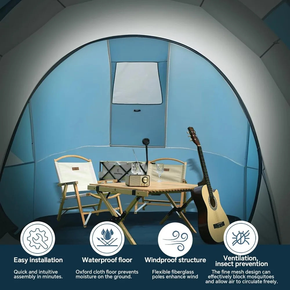 Family-Sized Weatherproof Camping Tent with Porch and Rainfly, 2-Room Easy Setup Shelter for Outdoor Living