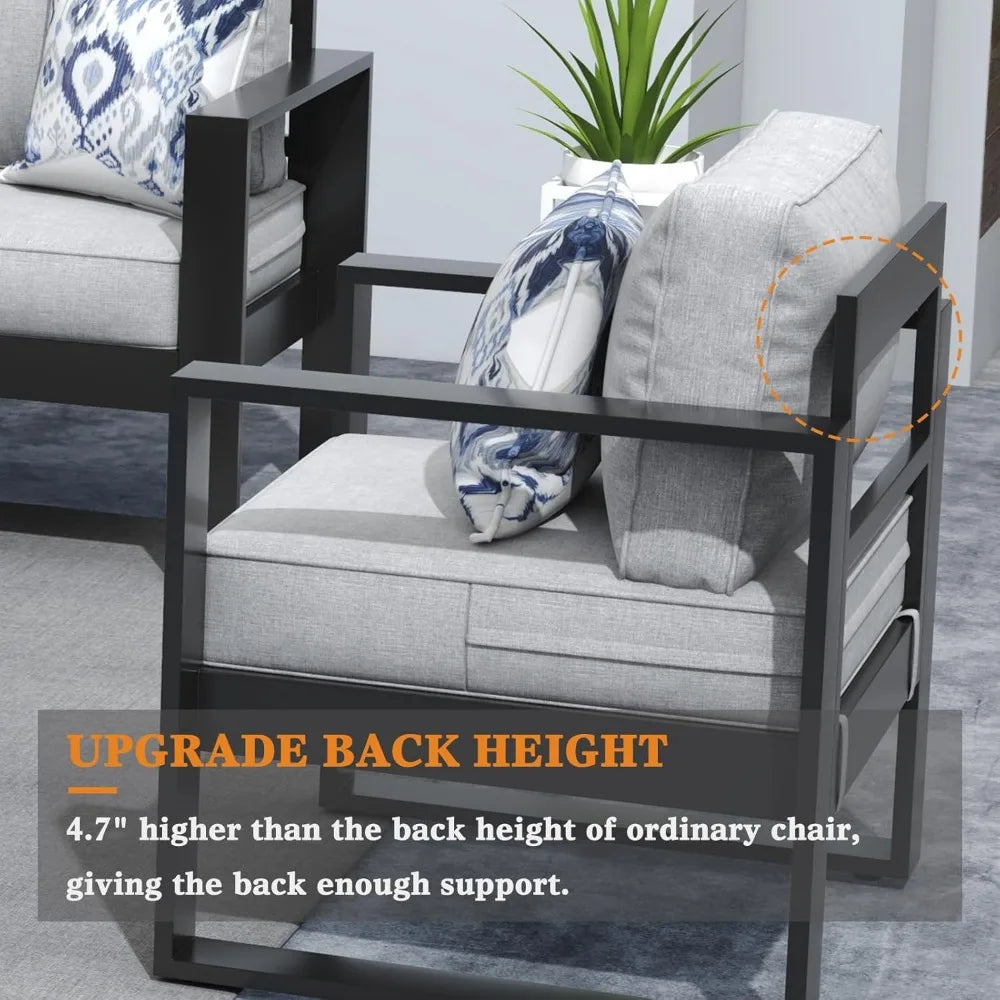 4 Piece Modern Aluminum Patio Furniture Set, Outdoor Patio Sectional Metal Seating Sets with Olefin Cushion and Coffee Table