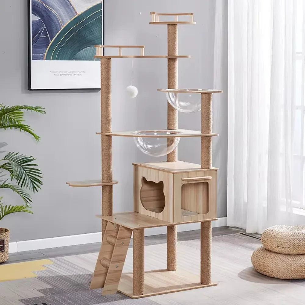 Adjustable Multi-Level Floor To Ceiling Cat Tower Cats Condo Pet Products with Scratching Post Hammock Cat Tree House Sisal Rope